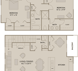 3 bed 2.5 Bath 1668 square feet floor plan C